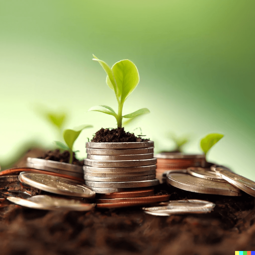 Seed Money of Eucor – The European Campus A young shoot emerges from a pile of coins.