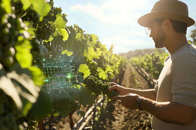 Digital tools support the analysis of grapes in the vineyard.
