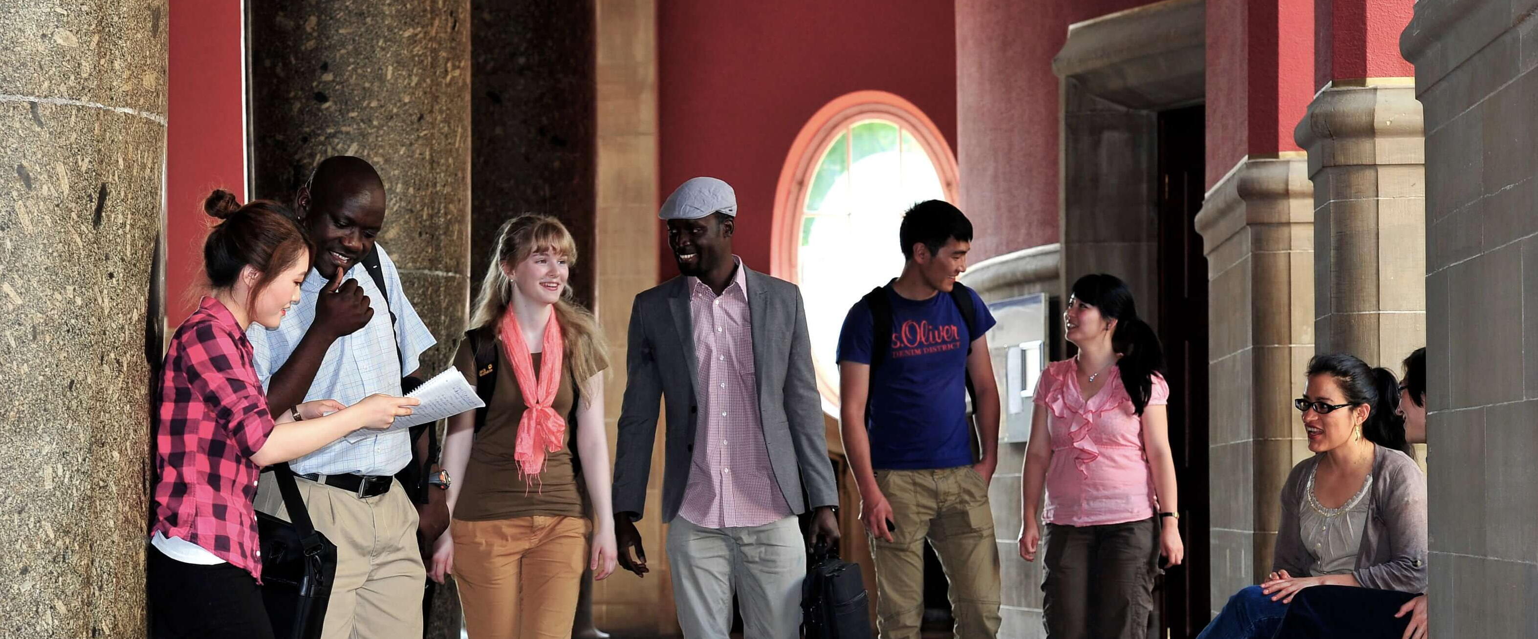international students Students are participating at an event.